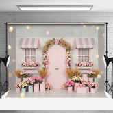Lofaris Bokeh Grey Pink Flower Shop Romantic Photo Backdrop